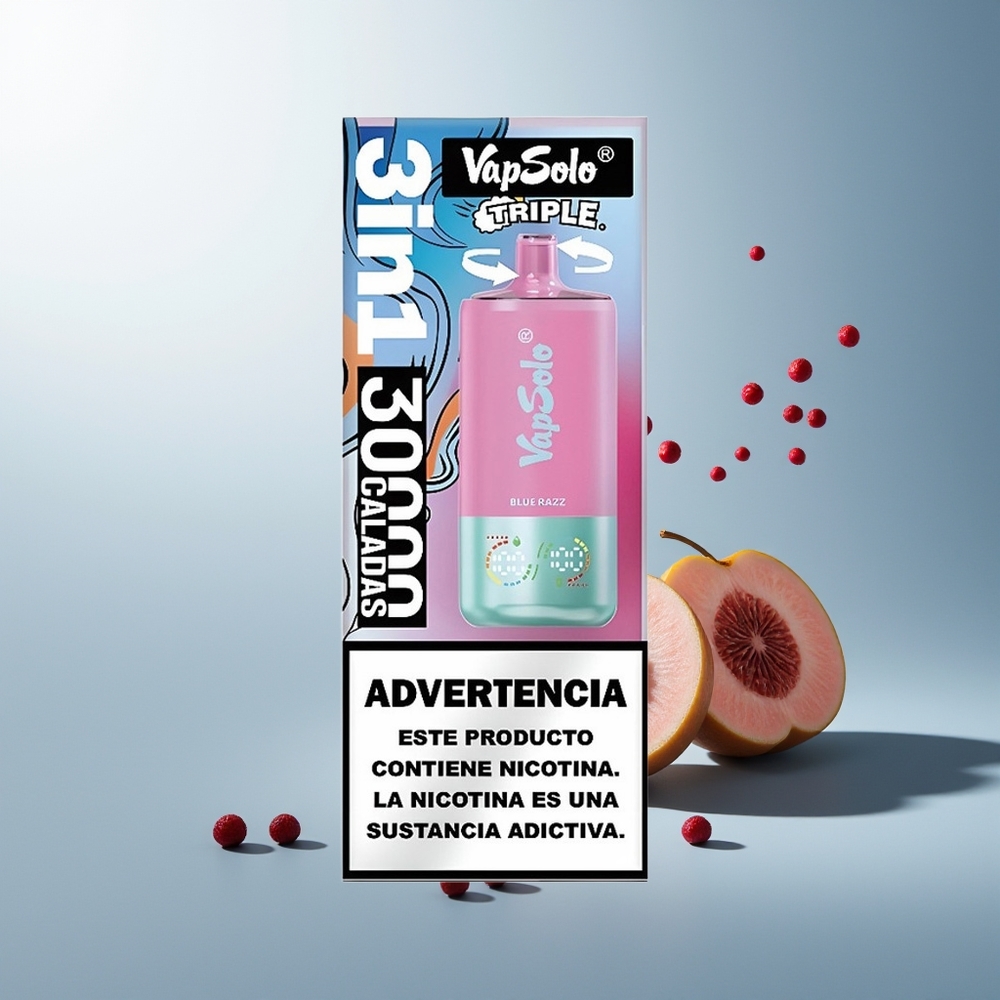 VapSolo Triple 30000 Puff 40ml 3 Hazneli Type-C Şarj Mavi Ahududu