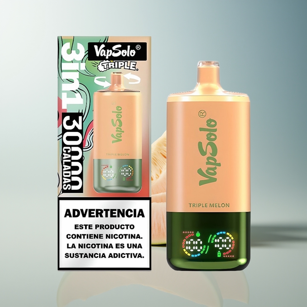 Vapsolo Triple 30000 Puff 40ml 3 Hazneli Type-C Şarj Üçlü Kavun Aromalı