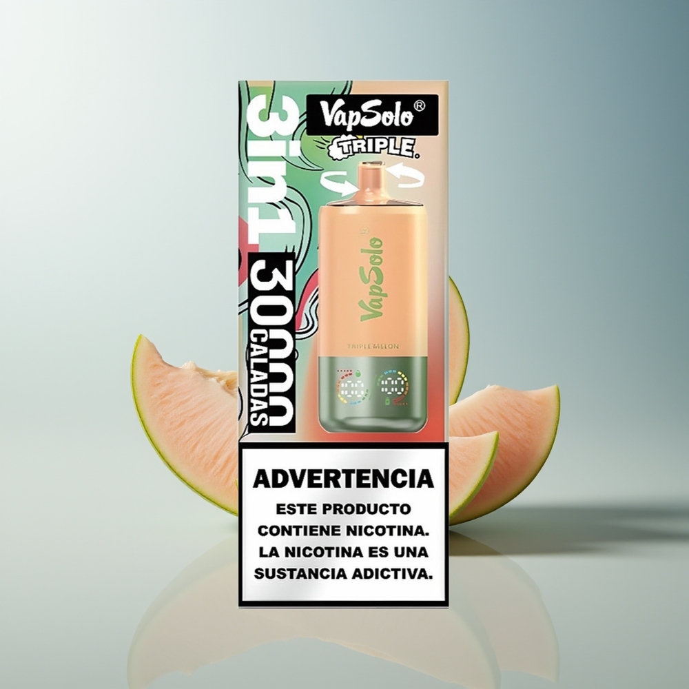 Vapsolo Triple 30000 Puff 40ml 3 Hazneli Type-C Şarj Üçlü Kavun Aromalı
