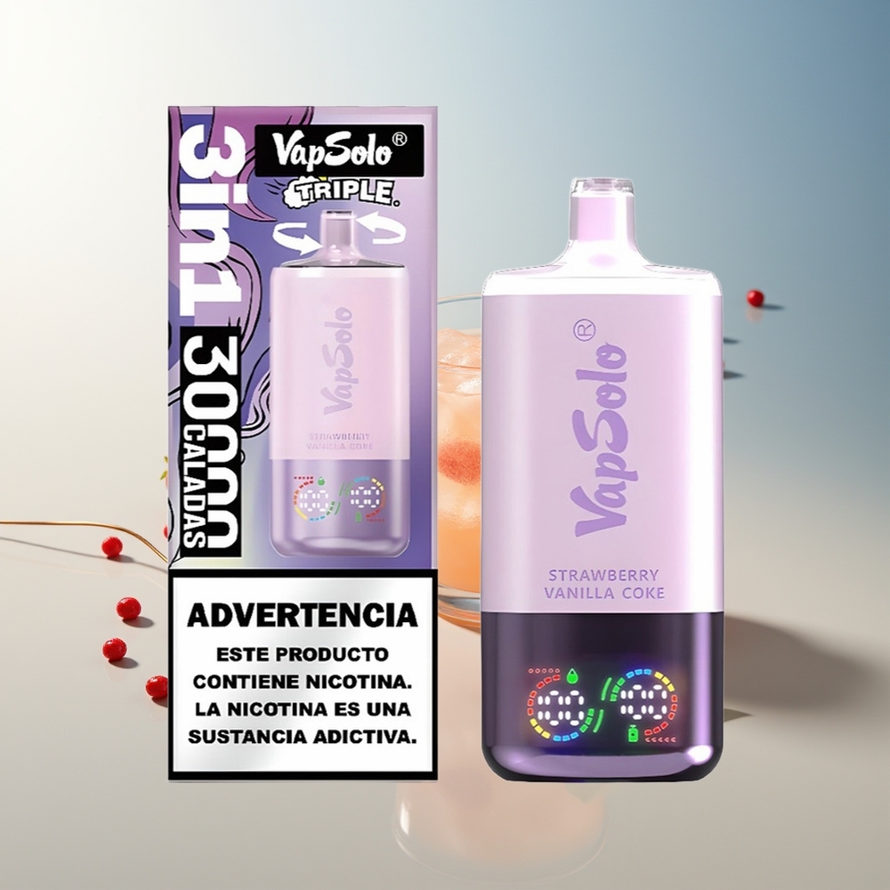 Vapsolo Triple 30000 Puff 40ml 3 Tank Tip-C Çilek Vanilya Koka