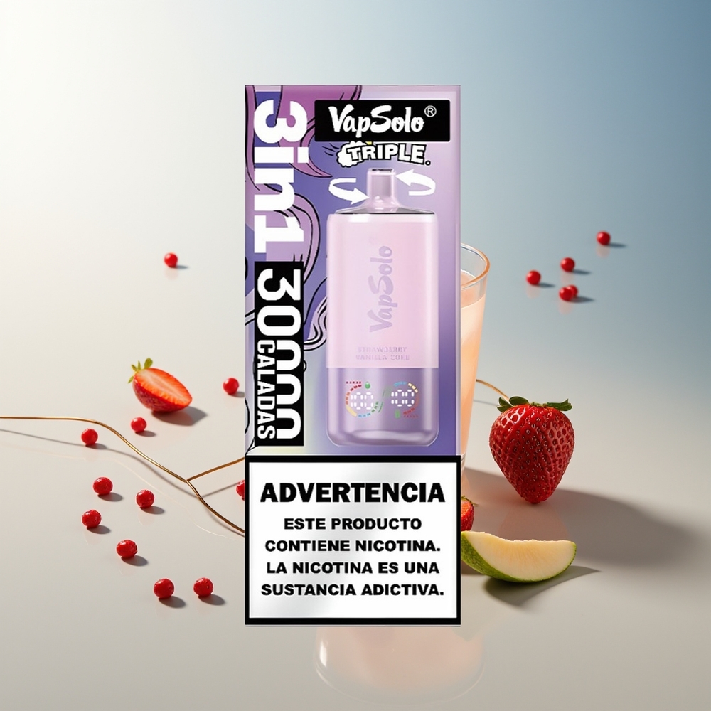 Vapsolo Triple 30000 Puff 40ml 3 Tank Tip-C Çilek Vanilya Koka