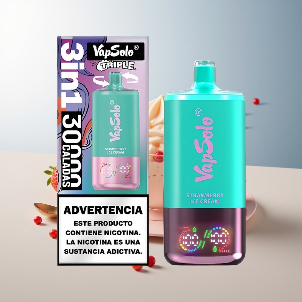 Vapsolo Triple 30000 Puff 40ml Çilekli Dondurma