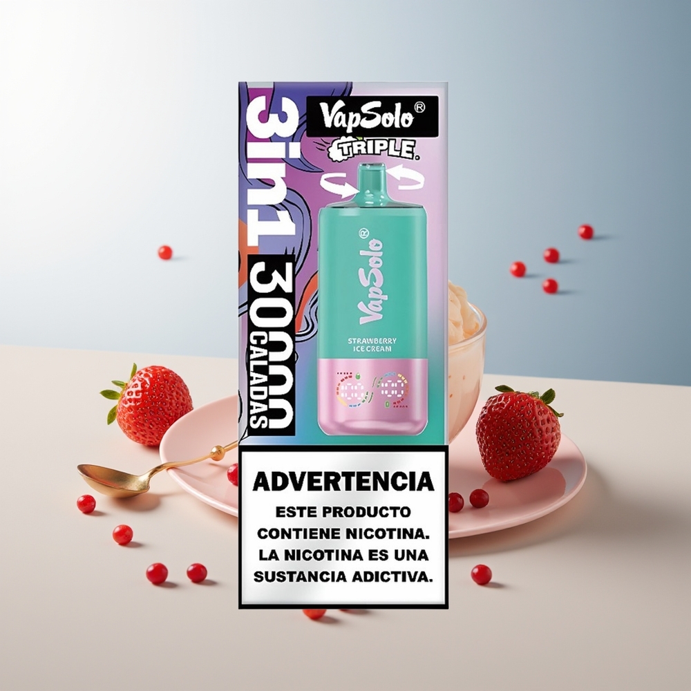 Vapsolo Triple 30000 Puff 40ml Çilekli Dondurma