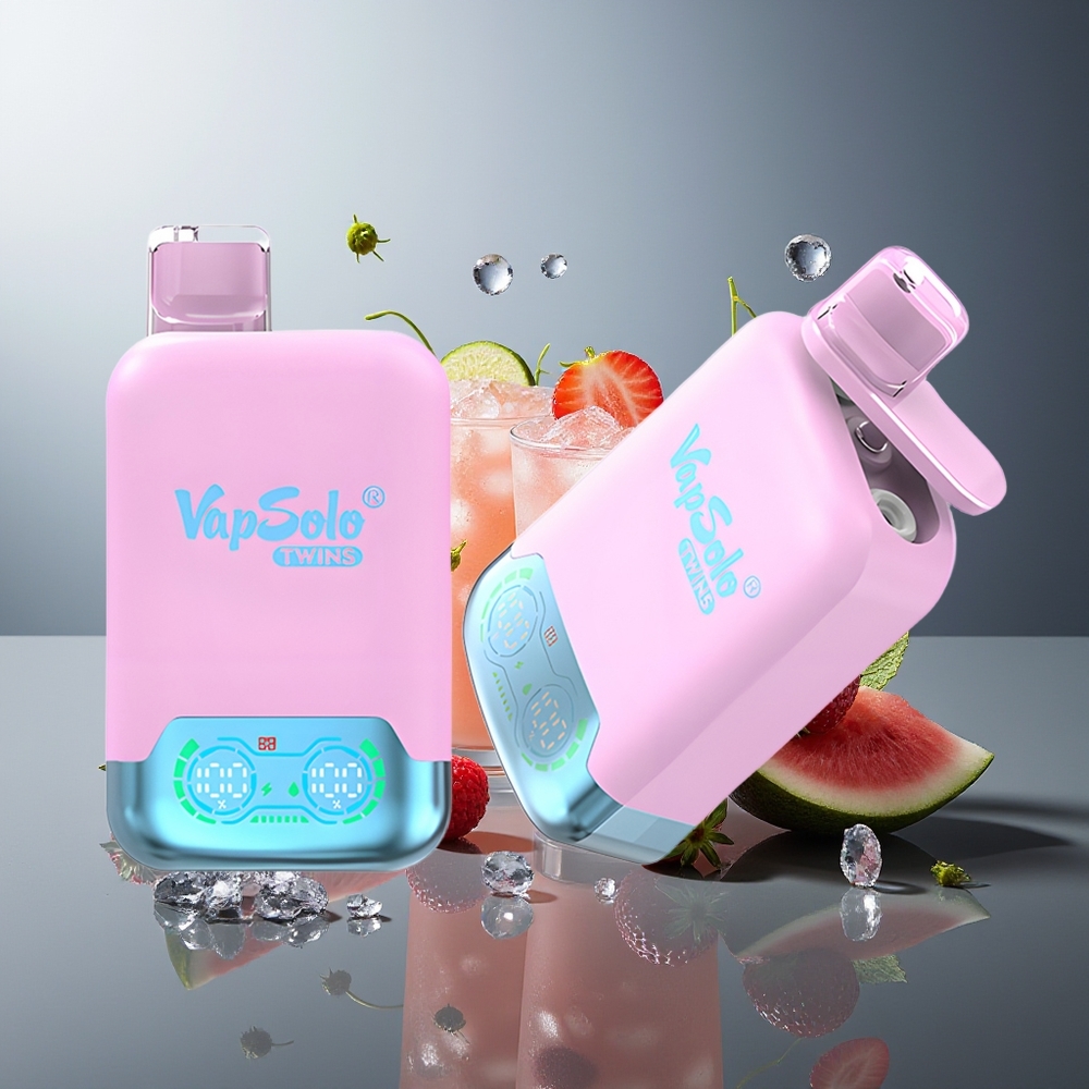 Vapsolo Twins 20000 Püf 40ml Çift Hazneli Type-C Şarj Siyah Buz Ejderha Meyvesi Çilek & Ahududu Karpuz