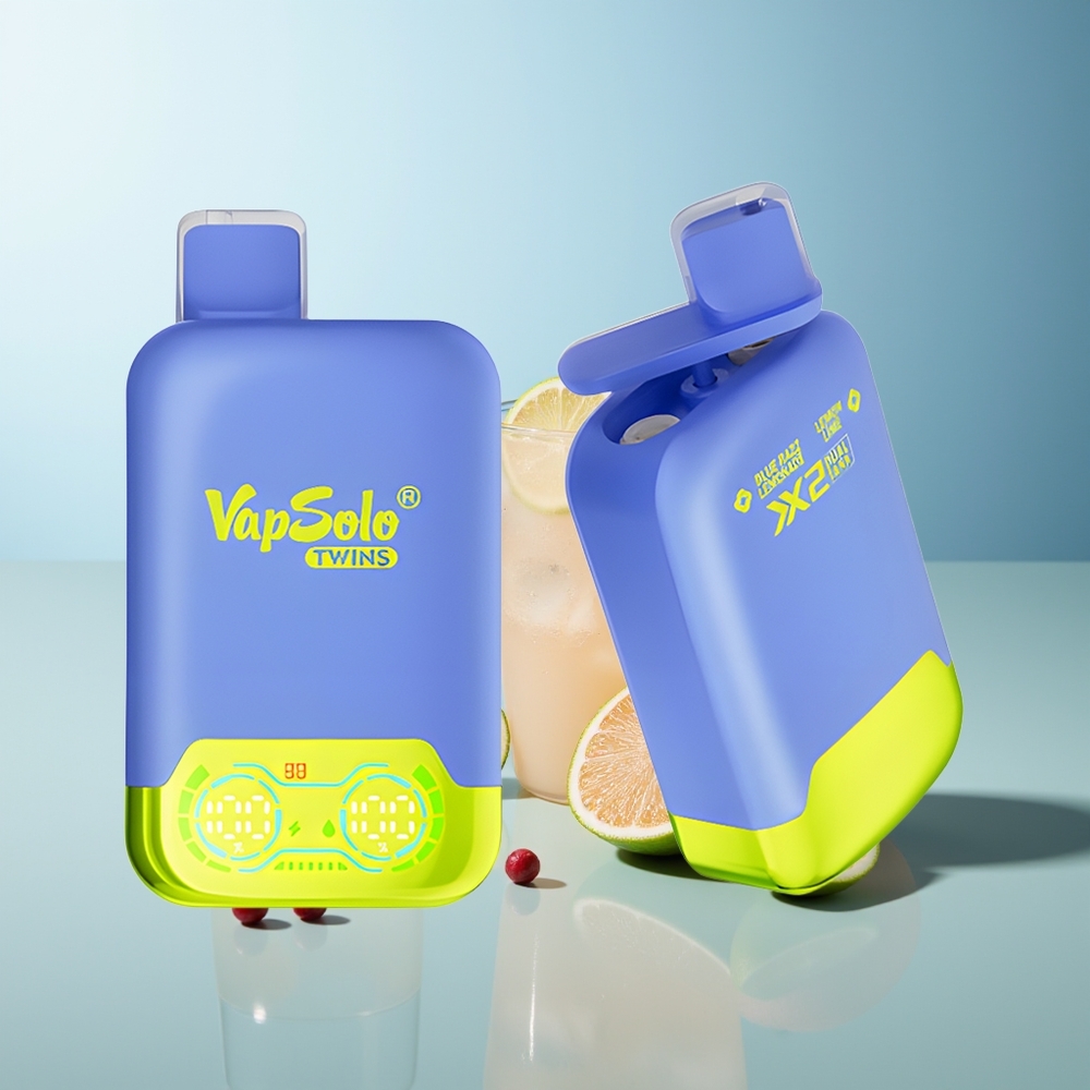 Vapsolo Twins 20000 Püf Çift Hazneli 40ml Type-C Şarj Mavi Ahududu Limonata & Limon Lime
