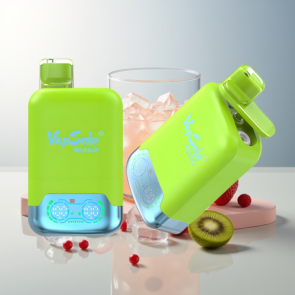 Vapsolo Twins 20000 Puff 40ml Çift Tank Tip-C Şarj Çilek Kivi & Çilek Ahududu Kiraz Buz