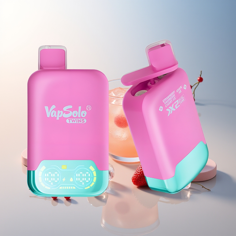 Vapsolo Twins 20000 Puff Çift Tank Type-C Şarj Çilek Ahududu Kiraz Buz & Üzüm Buz
