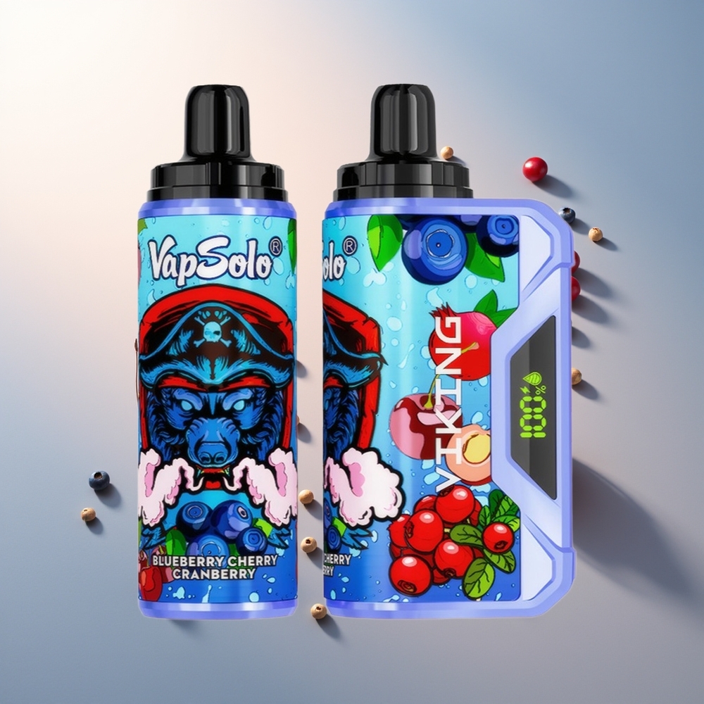 VapSolo VIKING 12000 Puff 22ml Tip-C Şarjlı Mavi Ahududu Vişne Kızılcık